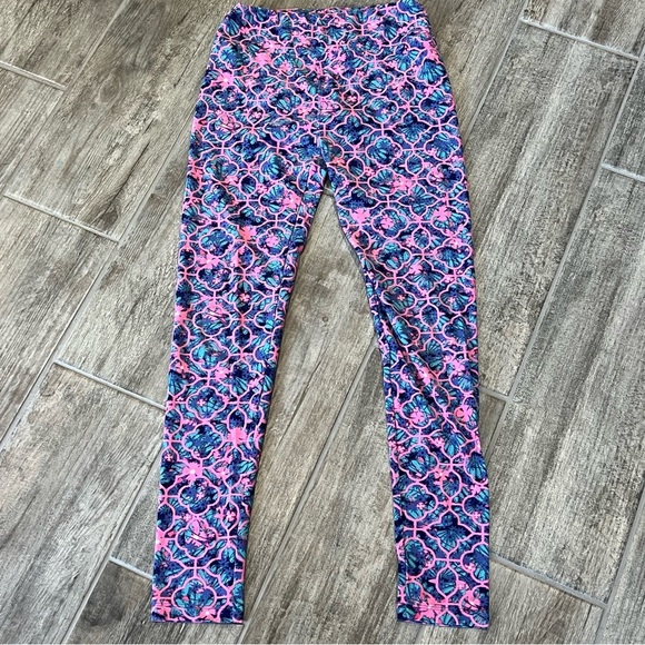 Patterned Leggings Pink Blue Teal Abstract Design Comfortable‎ Yoga Pants - Picture 2 of 7